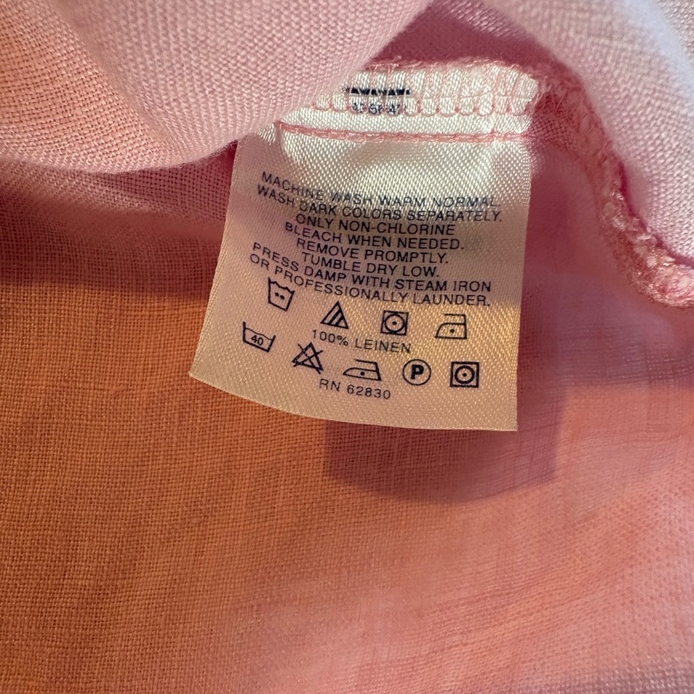 Lands’ End Women’s Pink Linen Button-Up Blouse Mandarin Collar Size 12 - Picture 5 of 9